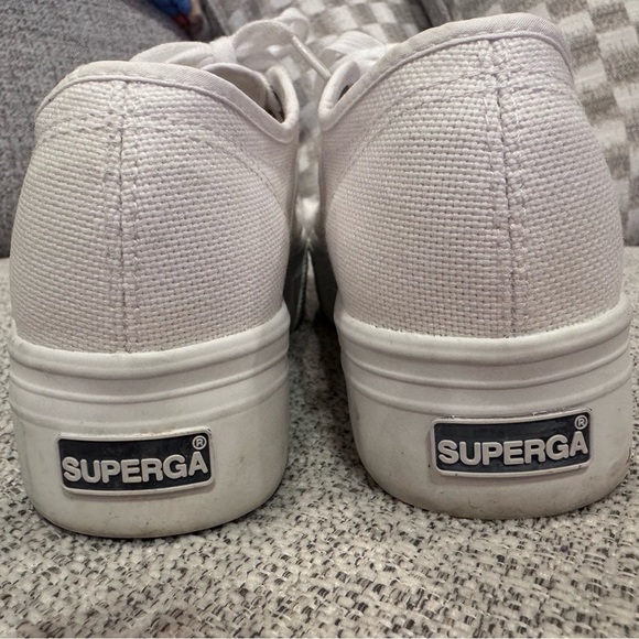 Superga White Napa Platform Sneaker Shoe Canvas Rubber Sole Laces Sz 6 - Picture 4 of 10